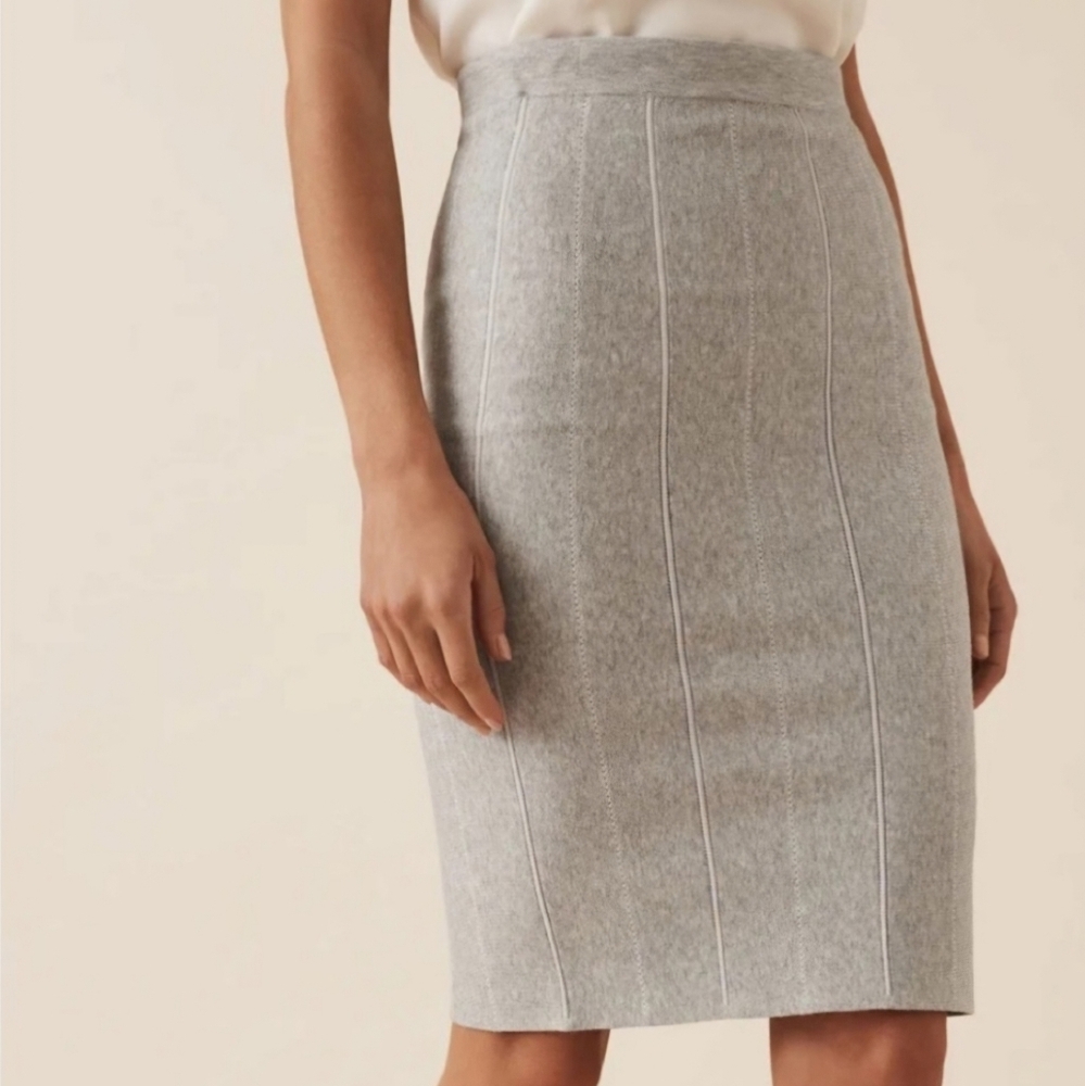 REISS Rachel Knitted Pencil Skirt, Color Grey, Size M